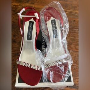 NIB Early 2000’s Jennifer Moore Vixen Peep Toe Red Pumps w Rhinestones SIZE 7.5M